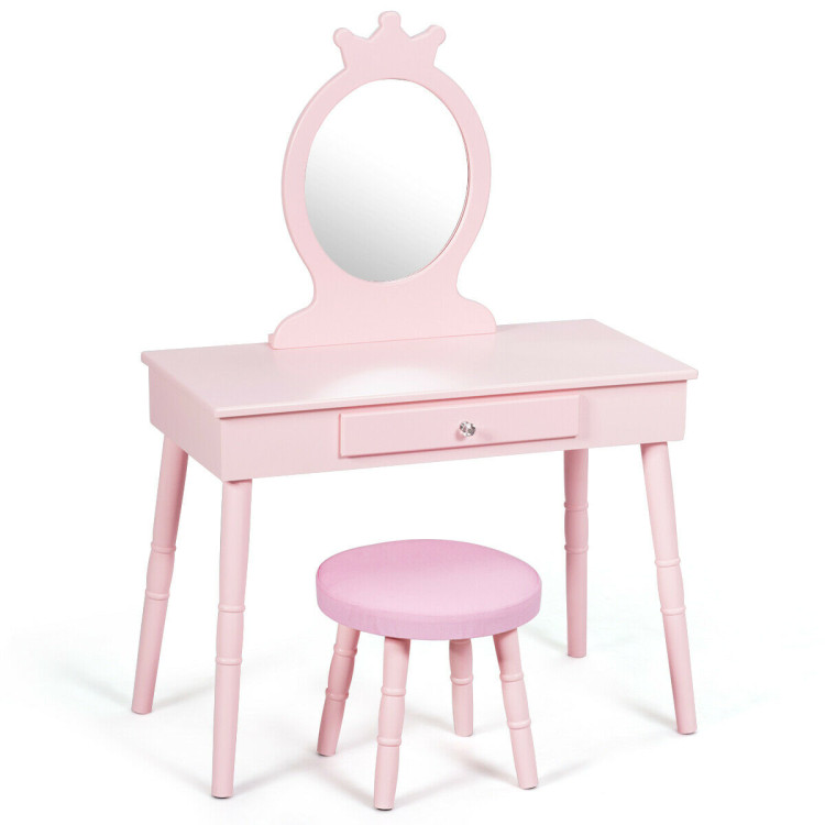 Detský toaletný stolík s taburetkou, odnímateľným zrkadlom v ružovej farbe